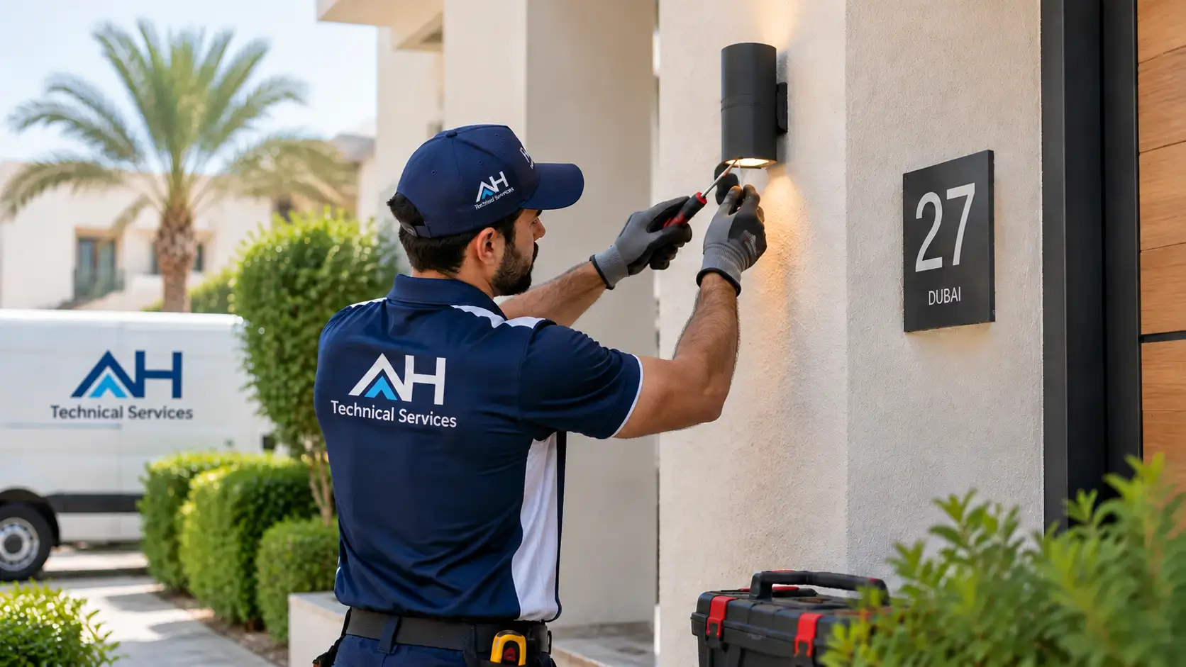 Technician installing electrical wiring