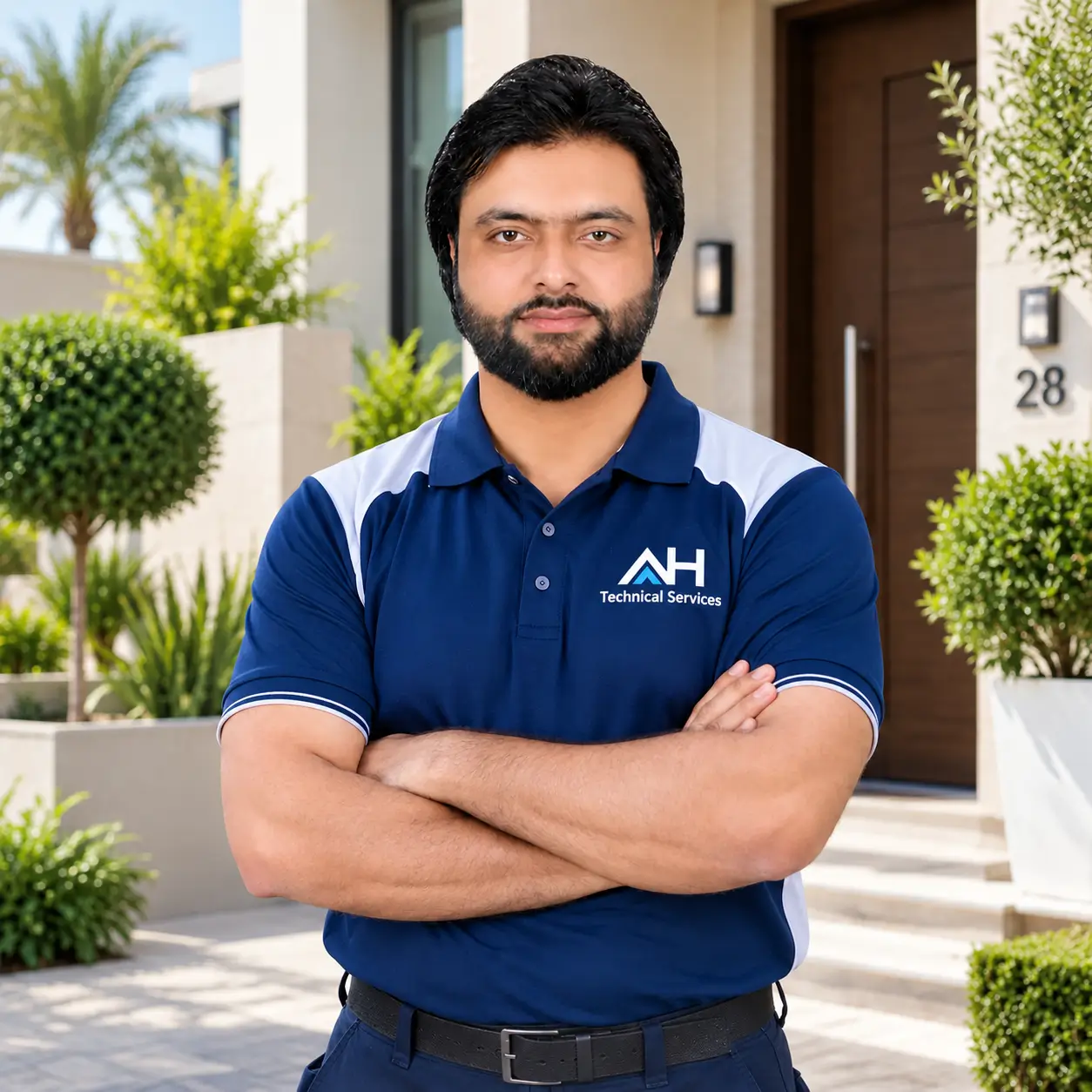Hassan Raza, founder of AH Technical Services, outside a Dubai villa