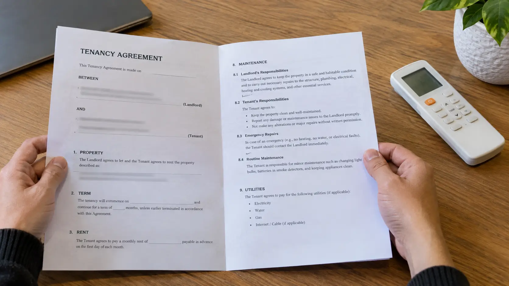 Tenant reading the maintenance clause in a Dubai tenancy contract