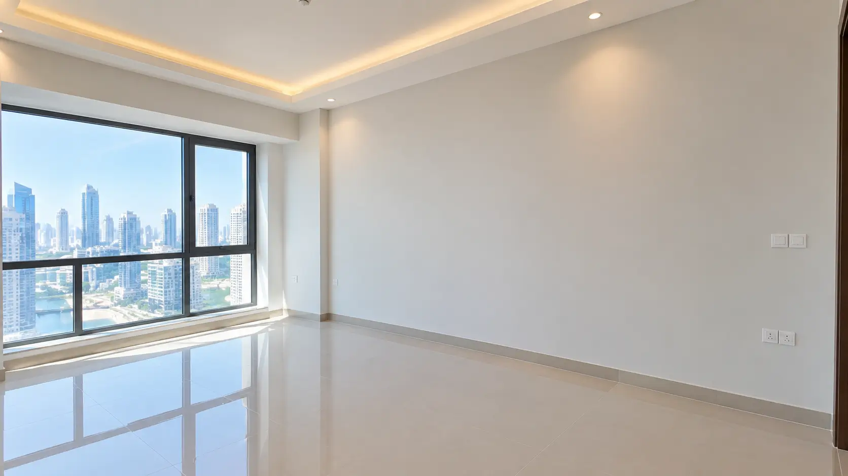 Freshly painted bedroom in a Dubai apartment