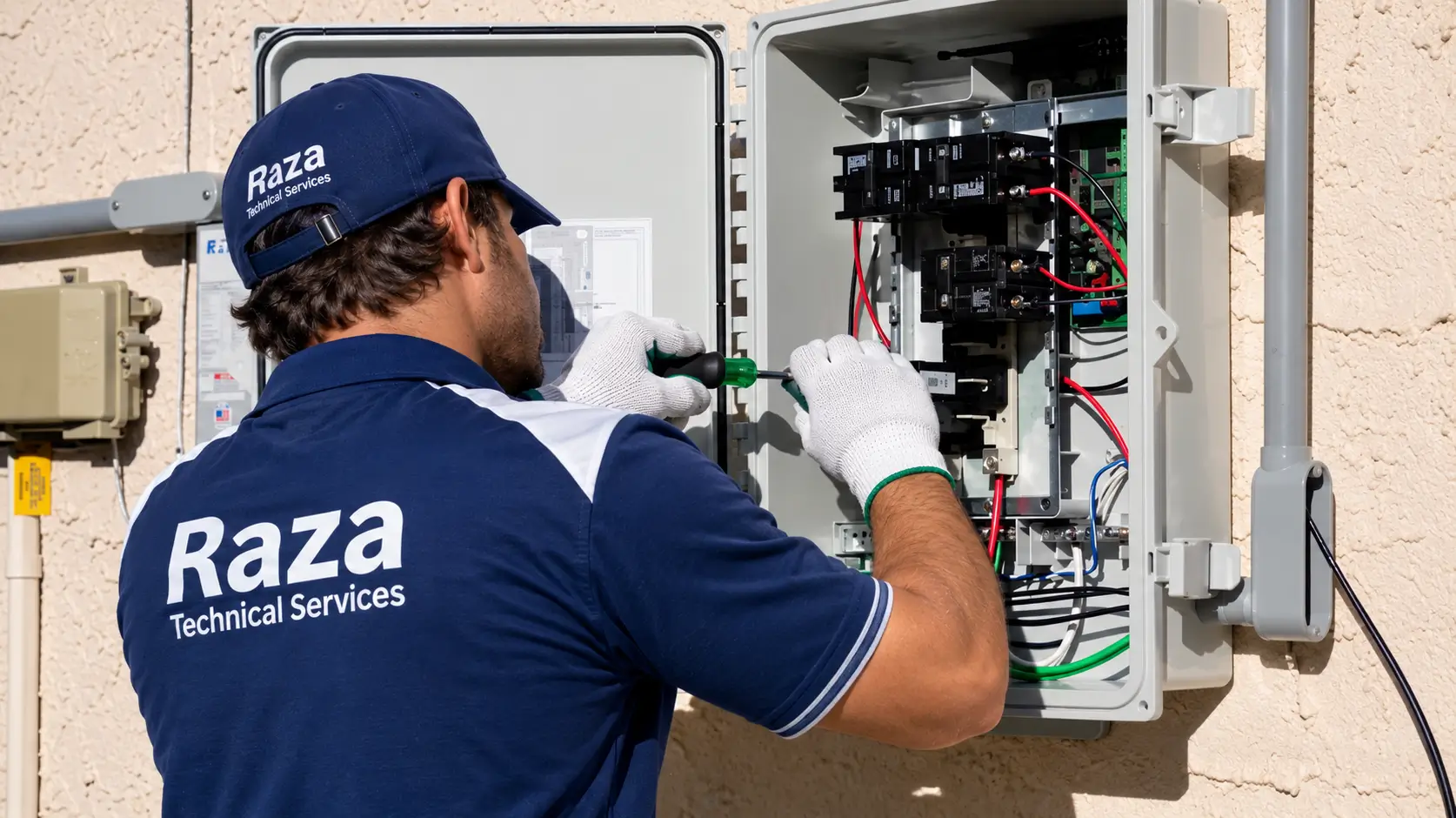 Technician working on an AC electrical panel