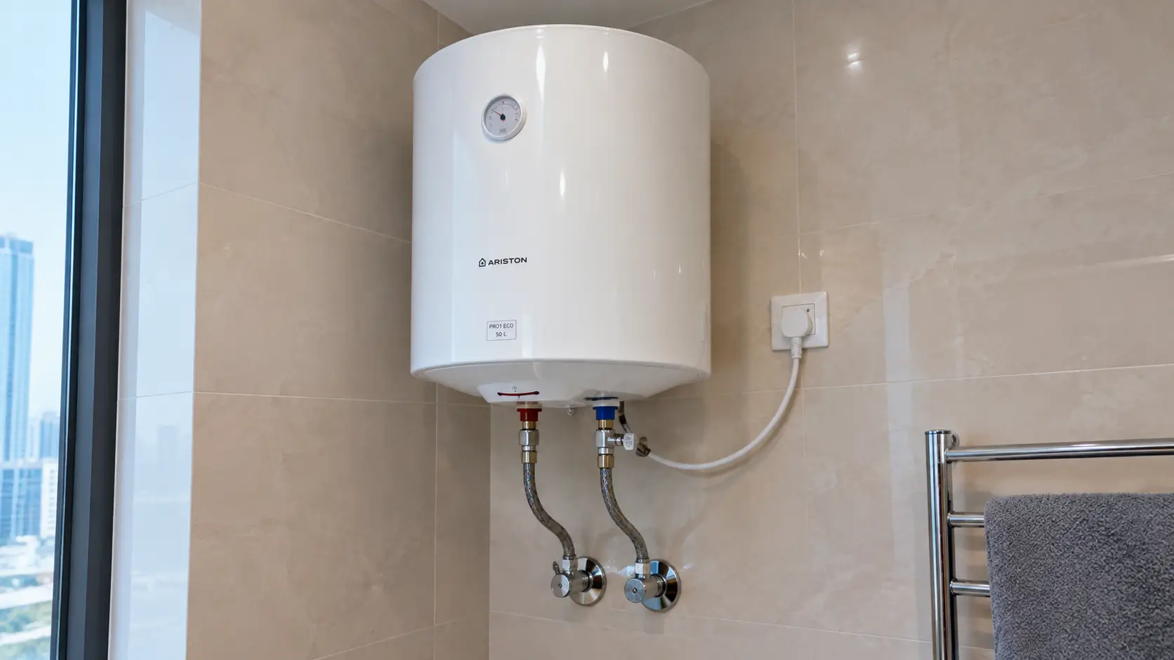 New 80 litre electric water heater installed in a Dubai apartment