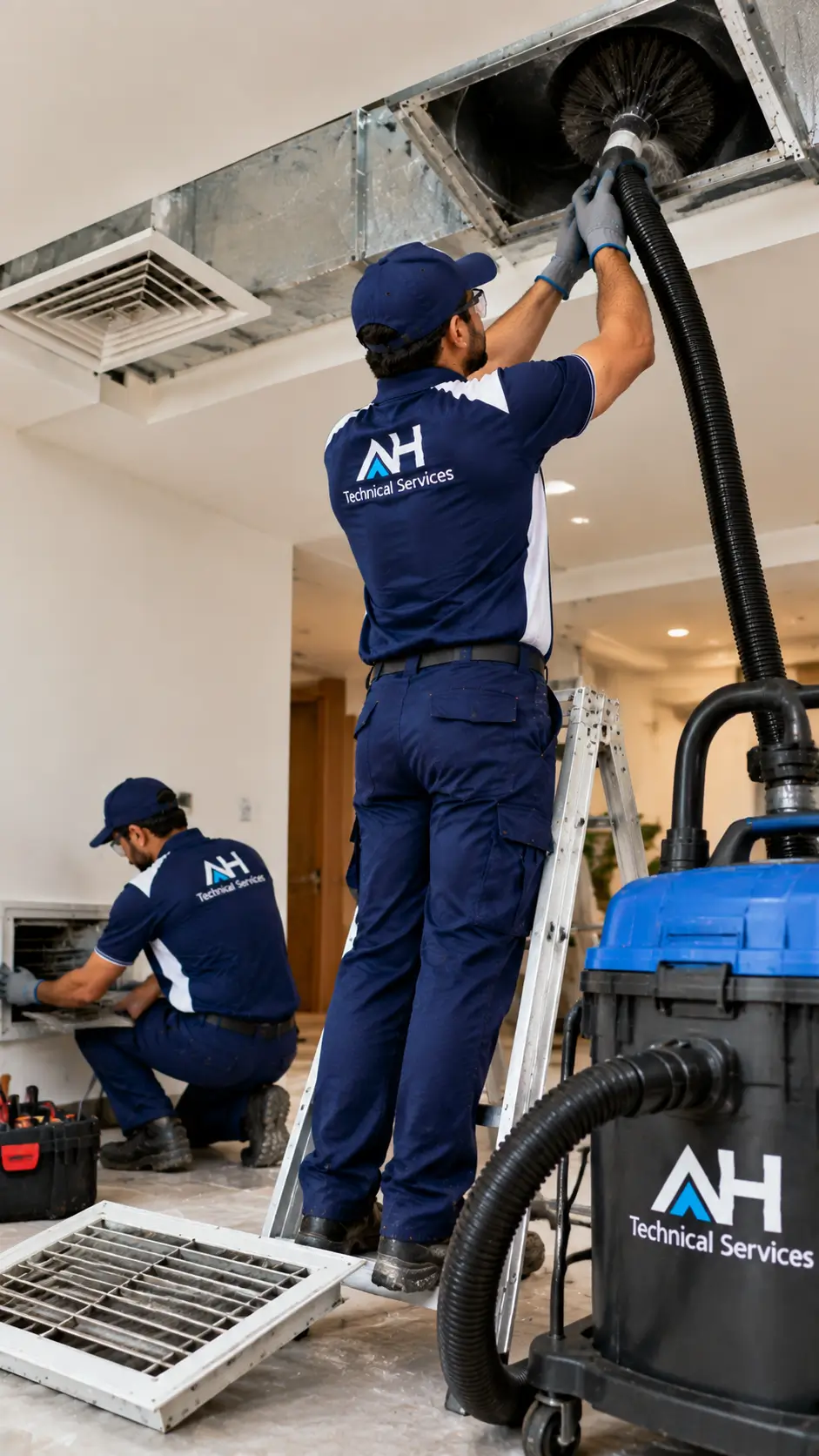Technician with equipment for duct cleaning
