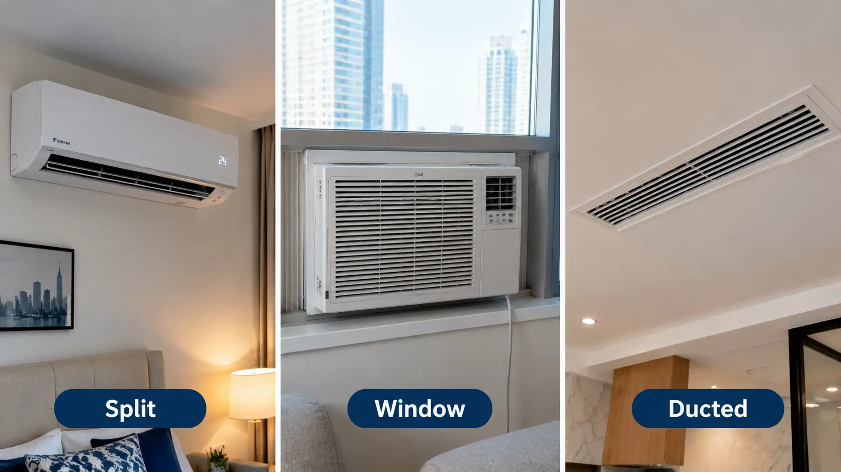 Split, window and ducted AC units found in Dubai homes